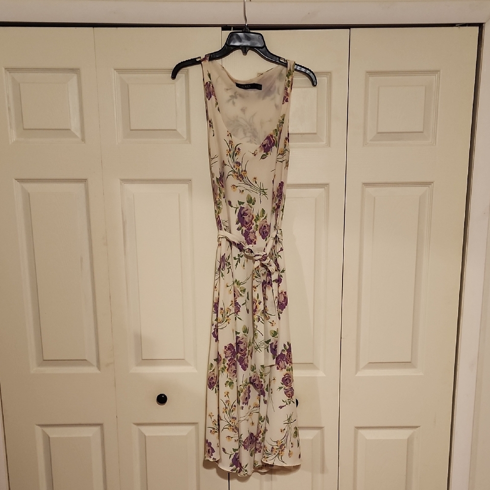 Ralph Lauren Cream and Purple Floral Midi Dress